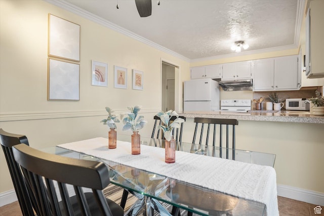2068 S 200 E, Bountiful, UT 84010 - dining space featuring crown molding, a ceiling fan, a textured ceiling, and baseboards