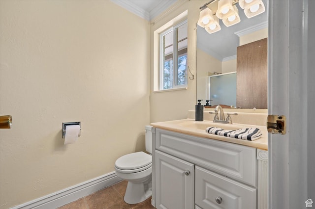 2068 S 200 E, Bountiful, UT 84010 - bathroom with ornamental molding, toilet, vanity, tile patterned floors, and baseboards