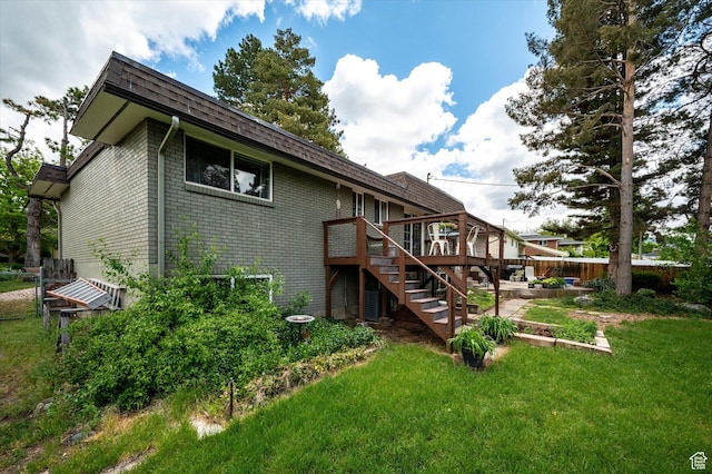 2068 S 200 E, Bountiful, UT 84010 - rear view of property with stairs, a deck, brick siding, and a shingled roof