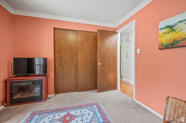 2068 S 200 E, Bountiful, UT 84010 - bedroom featuring carpet, a closet, a glass covered fireplace, ornamental molding, and baseboards