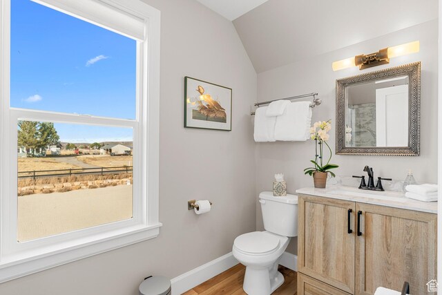 7664 Whileaway E, Park City, UT 84098 - full bathroom with vanity, wood finished floors, and lofted ceiling