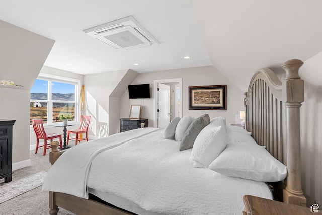 7664 Whileaway E, Park City, UT 84098 - bedroom featuring light carpet, lofted ceiling, and recessed lighting