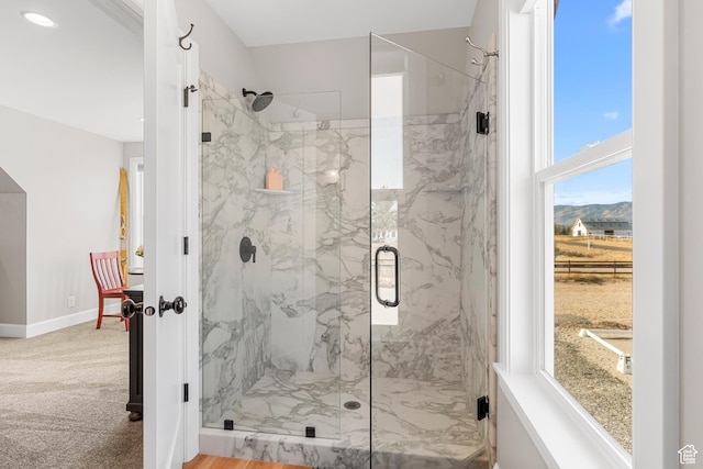 7664 Whileaway E, Park City, UT 84098 - bathroom featuring a marble finish shower and recessed lighting