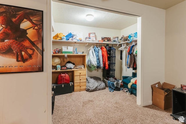 walk in closet with carpet floors