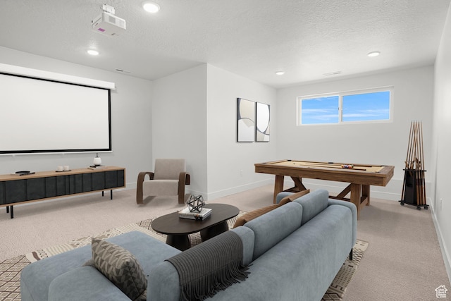 1631 W Century Ln Unit A, Mapleton, UT 84664 - home theater room with light colored carpet, recessed lighting, a textured ceiling, baseboards, and pool table