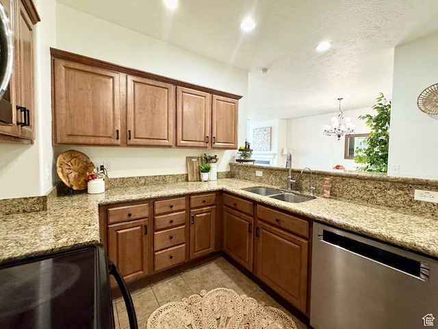5062 W Valmont Way, Herriman, UT 84096 - kitchen with dishwasher, a sink, black / electric stove, a chandelier, and recessed lighting