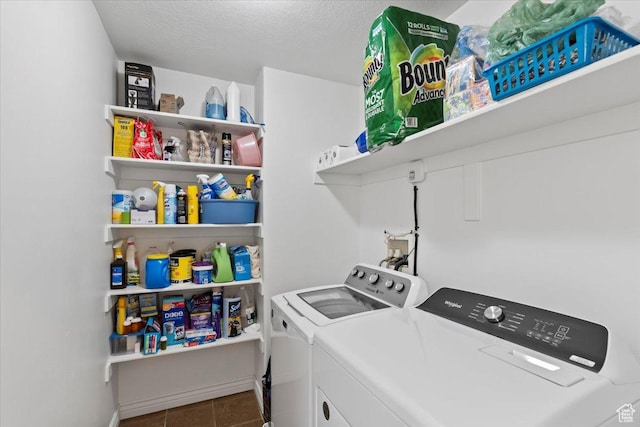 5062 W Valmont Way, Herriman, UT 84096 - laundry room with washer and dryer, tile patterned floors, and a textured ceiling