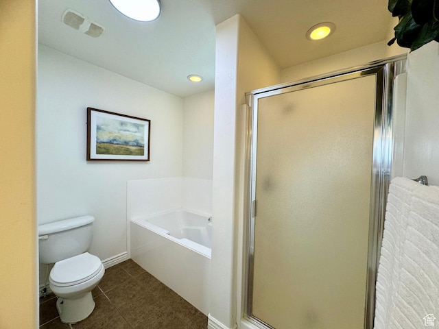 5062 W Valmont Way, Herriman, UT 84096 - full bathroom with a bath, toilet, a stall shower, tile patterned floors, and baseboards