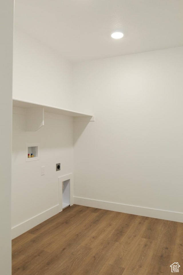 757 E 1250 S, Hyrum, UT 84319 - laundry room with baseboards, hookup for a washing machine, wood finished floors, hookup for an electric dryer, and recessed lighting