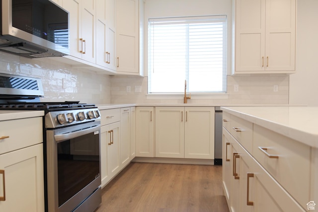 757 E 1250 S, Hyrum, UT 84319 - kitchen featuring stainless steel appliances, backsplash, light countertops, and light wood finished floors