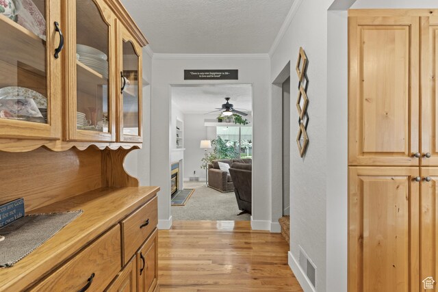 312 E 1st S, Preston, ID 83263 - corridor with light wood finished floors, a textured ceiling, ornamental molding, and baseboards