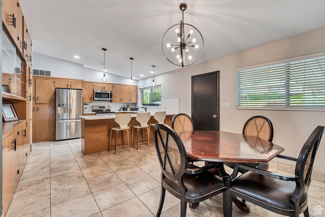 1485 E 1850 N, Provo, UT 84604 - dining room with a chandelier, vaulted ceiling, and recessed lighting