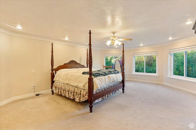 14 N 1025 E, Lindon, UT 84042 - bedroom featuring baseboards, light carpet, ornamental molding, recessed lighting, and a ceiling fan