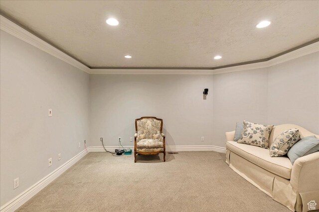 14 N 1025 E, Lindon, UT 84042 - living area with recessed lighting, carpet flooring, baseboards, and crown molding