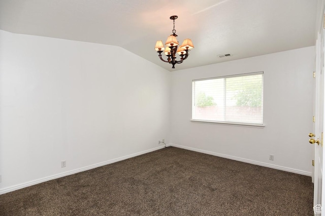 635 E Hunter Way N, Grantsville, UT 84029 - unfurnished room with a chandelier, vaulted ceiling, dark carpet, and baseboards
