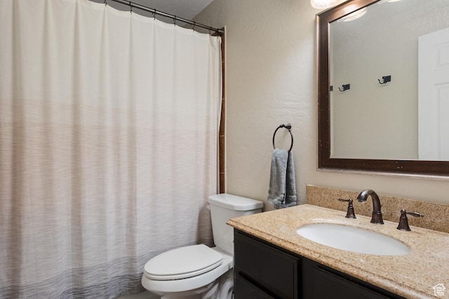 1288 E Foxcrest Ct, Park City, UT 84098 - full bathroom featuring toilet, vanity, curtained shower, and a textured wall