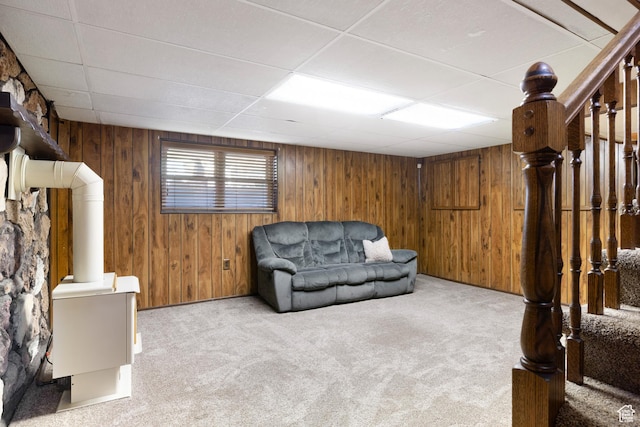 5685 N State Road 32, Peoa, UT 84061 - sitting room with carpet flooring, a paneled ceiling, and wood walls