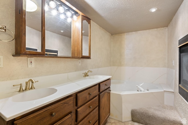 5685 N State Road 32, Peoa, UT 84061 - full bathroom with a textured ceiling, a textured wall, a garden tub, and double vanity
