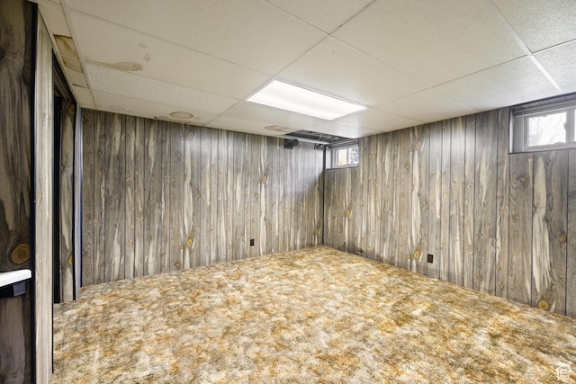 5685 N State Road 32, Peoa, UT 84061 - basement with a drop ceiling, wooden walls, and carpet flooring