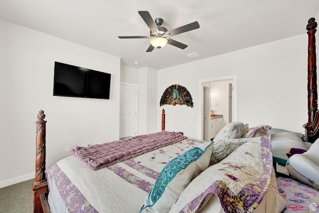 114 N 3830 W, West Point, UT 84015 - carpeted bedroom featuring a ceiling fan, ensuite bathroom, and baseboards