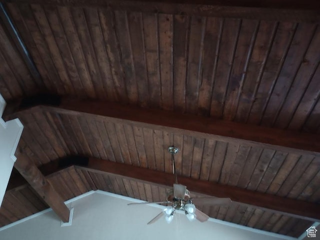 1162 W 230 S, Orem, UT 84058 - detailed view of wood ceiling with exposed beams and ceiling fan