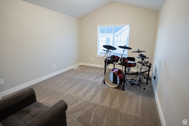 2729 W Linwood Ct, Salt Lake City, UT 84129 - rec room featuring carpet, baseboards, and lofted ceiling
