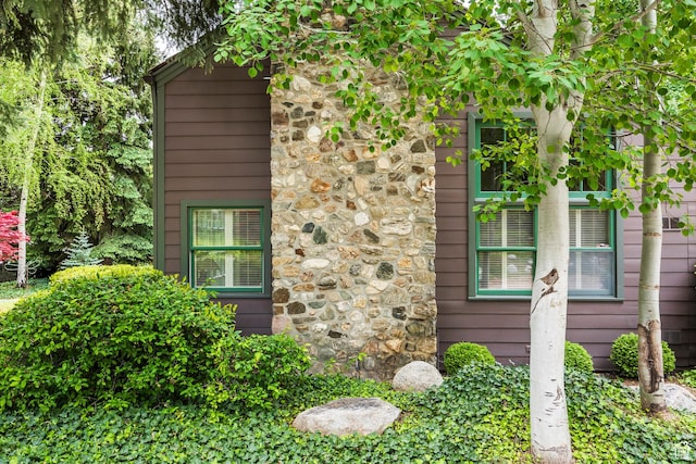 view of side of home with stone siding