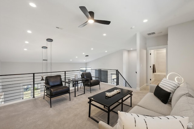363 E Overlook Loop E Unit 22, Hideout, UT 84036 - living area featuring light carpet, ceiling fan, and recessed lighting