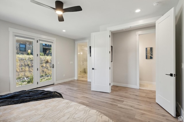 363 E Overlook Loop E Unit 22, Hideout, UT 84036 - bedroom with access to outside, baseboards, light wood finished floors, recessed lighting, and ensuite bathroom
