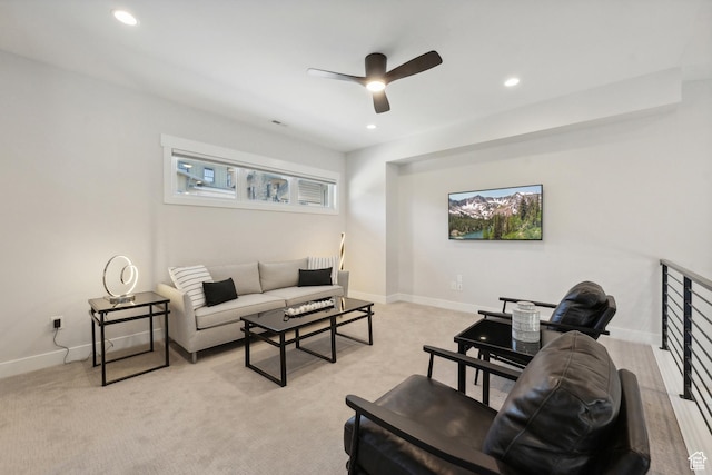 363 E Overlook Loop E Unit 22, Hideout, UT 84036 - living area featuring a ceiling fan, baseboards, recessed lighting, and light colored carpet