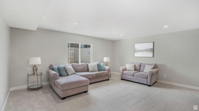 267 E Sandhill Dr, Saratoga Springs, UT 84045 - living room with light colored carpet, baseboards, and recessed lighting