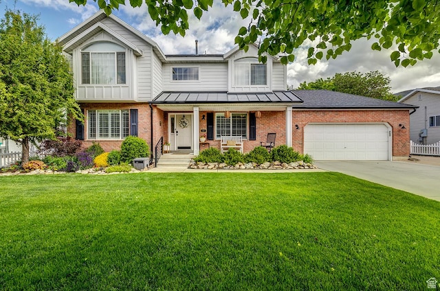 88 W 780 S, Centerville, UT 84014 - view of front of property with brick siding, covered porch, a garage, driveway, and a front yard