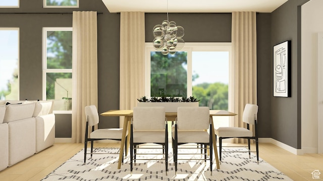 dining space featuring a chandelier