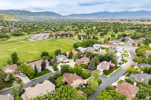 aerial view of residential area with a mountain backdrop