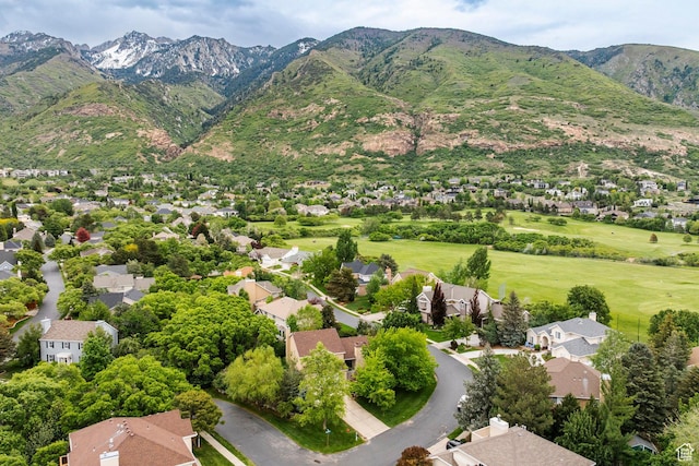 aerial perspective of suburban area with mountains