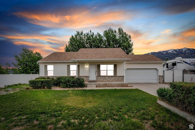 606 N 560 W, Santaquin, UT 84655 - single story home featuring an attached garage, concrete driveway, brick siding, and a mountain view