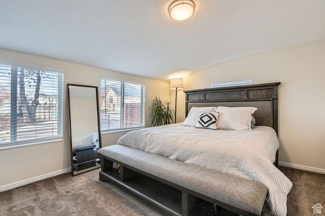 12418 S Redwood Rd, Riverton, UT 84065 - bedroom with carpet floors, baseboards, a textured ceiling, and lofted ceiling