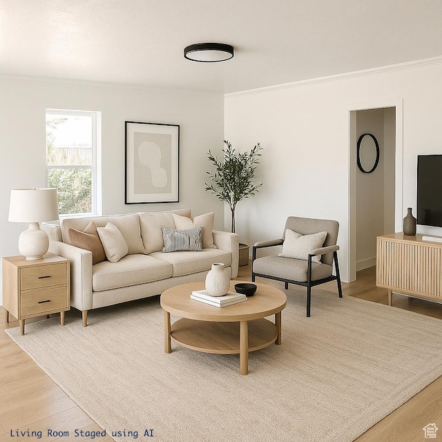 45 E 300 N, Roosevelt, UT 84066 - living room with light wood-style floors and crown molding