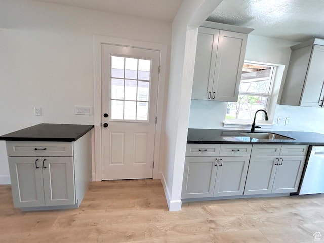 45 E 300 N, Roosevelt, UT 84066 - kitchen featuring white dishwasher, dark countertops, and light wood-style flooring
