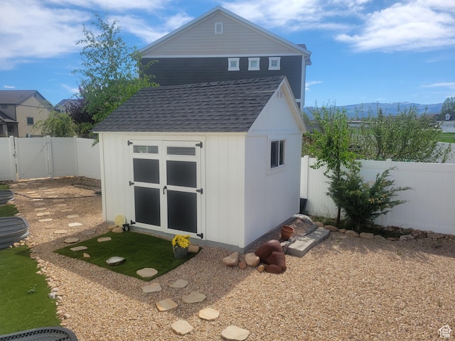 2178 S 60 E Unit 37, Heber City, UT 84032 - view of shed featuring a mountain view and a fenced backyard