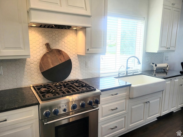 2178 S 60 E Unit 37, Heber City, UT 84032 - kitchen featuring high end range, a sink, custom exhaust hood, and white cabinets