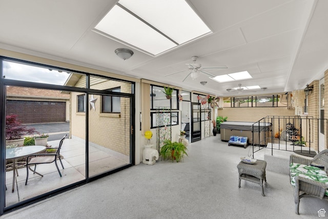 980 E 5475 S, South Ogden, UT 84405 - sunroom / solarium with a hot tub, a skylight, and ceiling fan