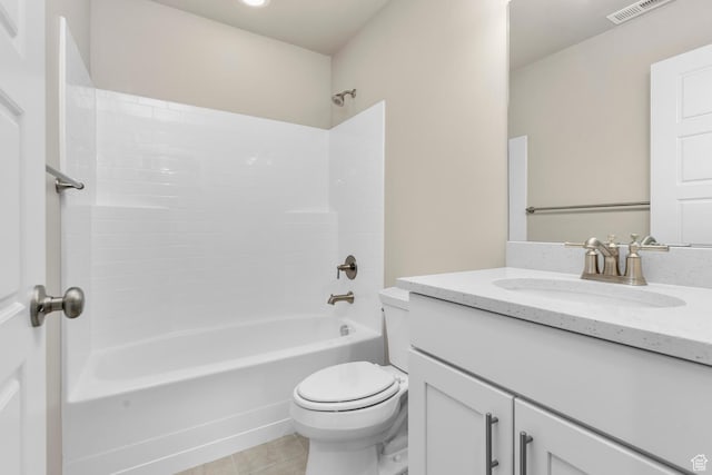 full bathroom featuring toilet, tile patterned flooring, shower / tub combination, and vanity