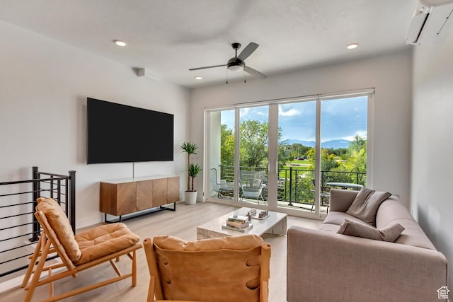 4186 S Main St Unit N220, Millcreek, UT 84107 - living room featuring ceiling fan, light wood-style floors, and recessed lighting