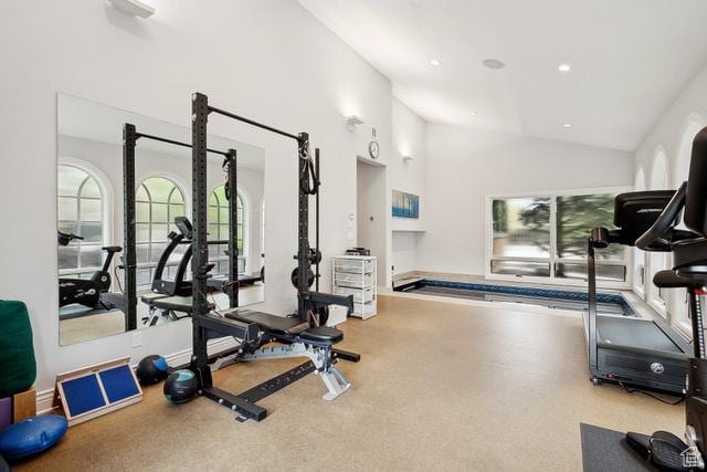 4891 Last Stand Dr, Snyderville, UT 84098 - gym featuring vaulted ceiling and recessed lighting