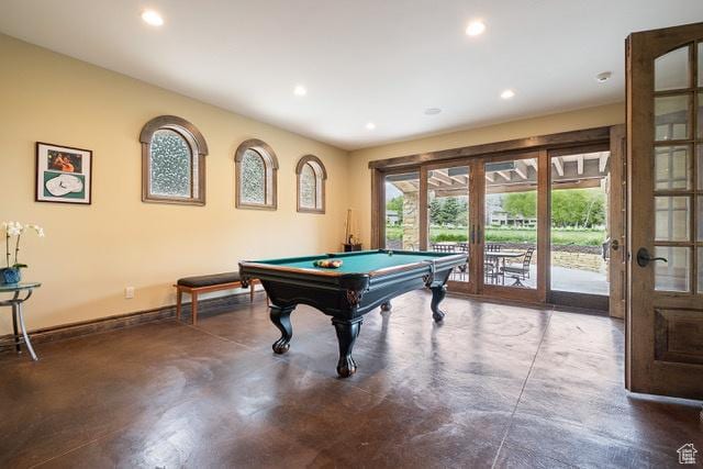 4891 Last Stand Dr, Snyderville, UT 84098 - playroom featuring concrete floors, pool table, recessed lighting, and baseboards