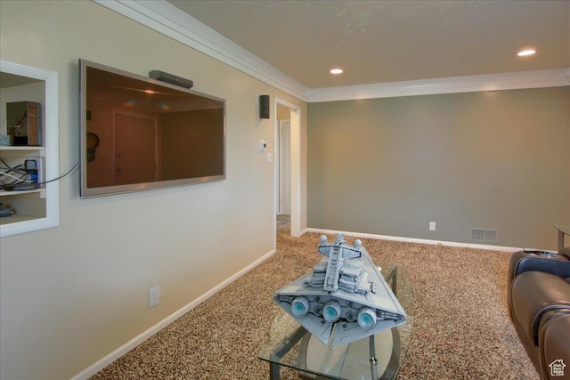 708 Robins Ave, Ogden, UT 84404 - living room featuring carpet flooring, crown molding, baseboards, and recessed lighting