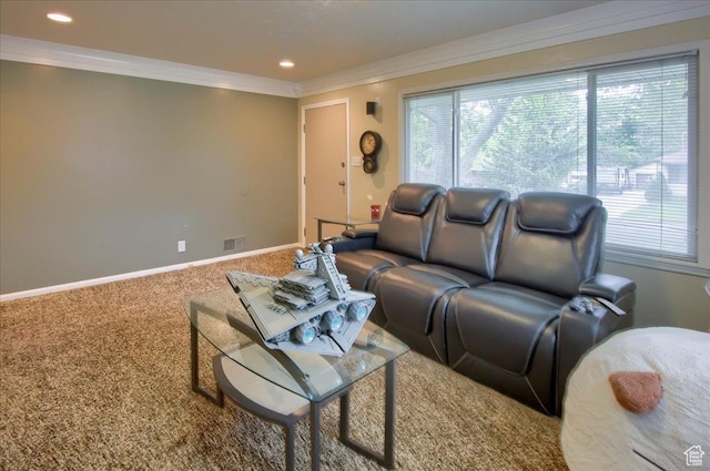 708 Robins Ave, Ogden, UT 84404 - living area featuring carpet flooring, ornamental molding, baseboards, and recessed lighting