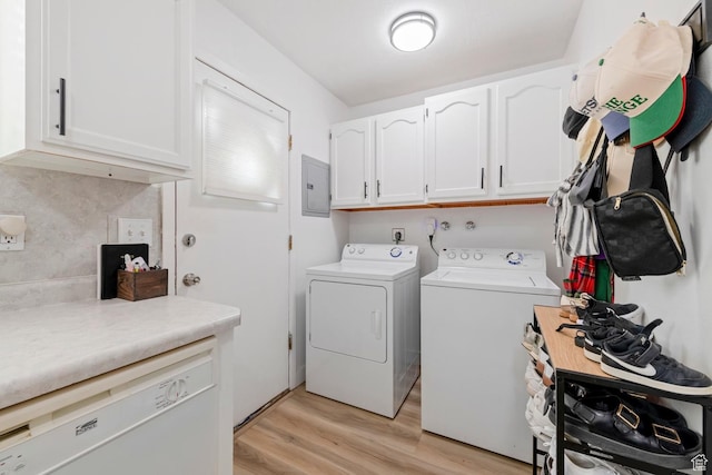 88 W 50 S Unit L5, Centerville, UT 84014 - laundry room featuring cabinet space, washing machine and clothes dryer, light wood-style floors, and electric panel