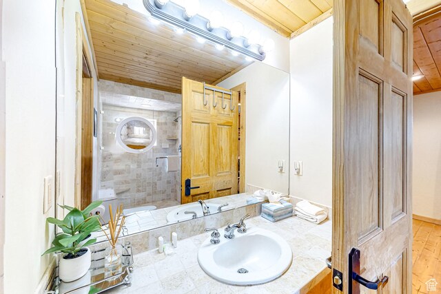 450 Crestview Dr, Summit Park, UT 84098 - bathroom with wood ceiling and vanity